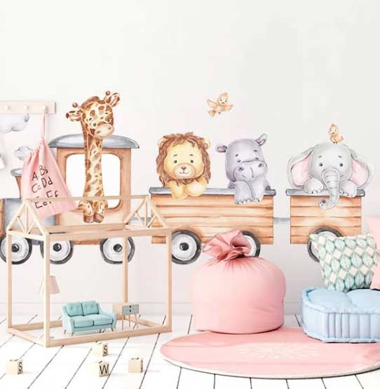 Vinilo para habitaciones infantiles con animales viajando en tren – NB Radio Digital Vinilo para habitaciones infantiles con animales viajando en tren